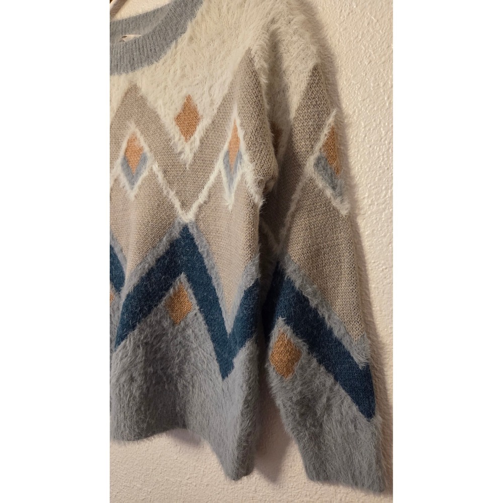 Böhme Aztec Southwestern Fuzzy Sweater Neutral Boho Western Pullover Small - Picture 4 of 5